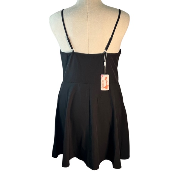 New Black Cami Mini Dress Spaghetti Straps Chick Minimalist Y2K Staple Goth L - Picture 4 of 13